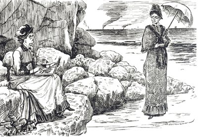 Karikatur, die Frauen mit Kneifer-Brillen zeigt von George du Maurier