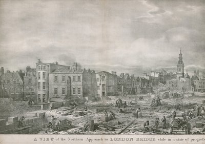 Ansicht des nördlichen Zugangs zur London Bridge während des Baus von George the Elder Scharf