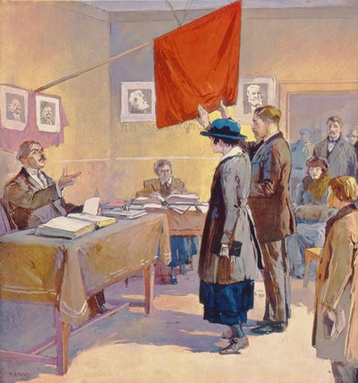 Eine zivile Hochzeit in Russland zur Zeit der Revolution, ca. 1923 von Georges (after) Carrey