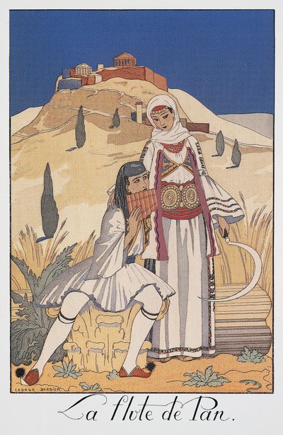 Panflötenspieler in traditioneller griechischer Tracht von Georges Barbier