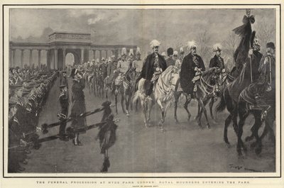 Der Trauerzug am Hyde Park Corner, königliche Trauergäste betreten den Park von Georges Bertin Scott