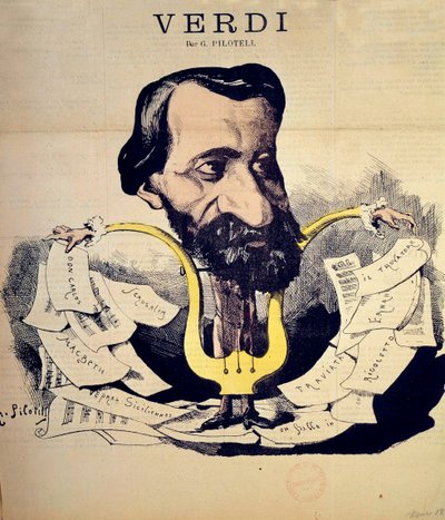 Karikatur des Komponisten Giuseppe Verdi von Pilotell von Georges Labadie Pilotell