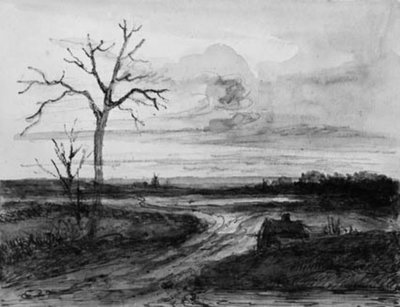 Öde Landschaft mit Weg und unbelaubtem Baum von Georges Michel