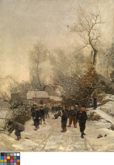 Dorf mit Kindern im Schnee von Georges Reinheimer