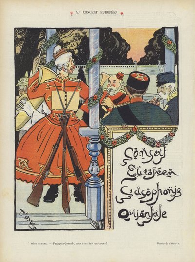 Beim europäischen Konzert. Illustration für Le Rire von Georges d 1878 1937 Ostoya