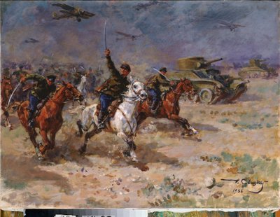 Angriff (Panzer und Kavallerie der Roten Armee während der Oktoberrevolution) von Georgiy Konstantinovich Savitsky
