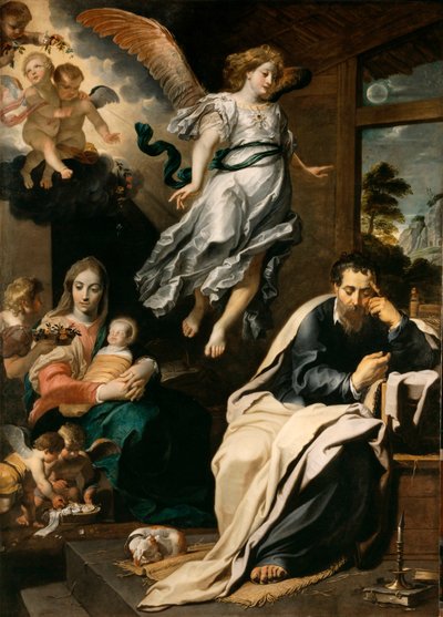 Ein Engel sagt Joseph im Traum, dass er nach Ägypten fliehen soll von Gerard . Seghers
