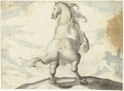 Steigendes Pferd vor einer italienischen Hafenansicht von Gerard ter Borch (I)