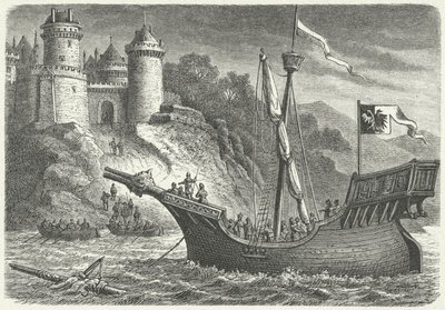 Ein Handelsschiff der Hanse (Gravur) von German School