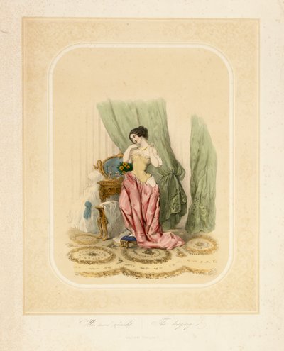 Eine elegante Dame an ihrem Schminktisch, gedruckt von F. Sala & Co, Berlin, ca. 1850 von German School