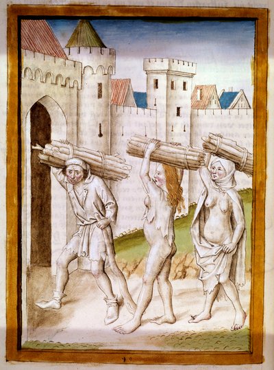 Holzfäller. Miniatur aus einer deutschen Übersetzung der Fabeln von „Kalila und Dimna“ von Bidpai. 15. Jahrhundert von German School