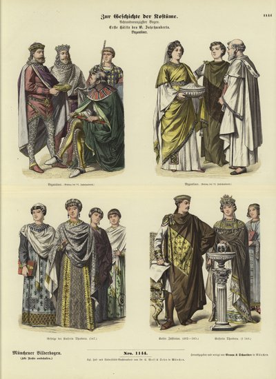 Byzantinische Kostüme, erste Hälfte des 6. Jahrhunderts von German School