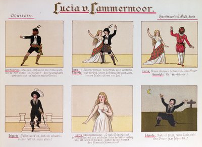 Karikatur, die sich über die Oper Lucia di Lammermoor von Donizetti lustig macht von German School