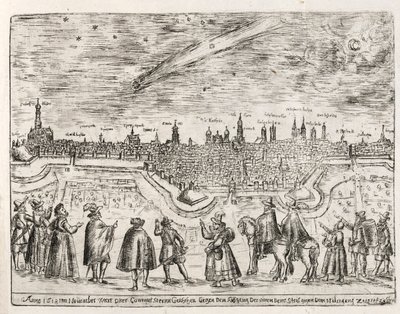 Komet über Augsburg Ende November 1618, veröffentlicht 1618 von German School