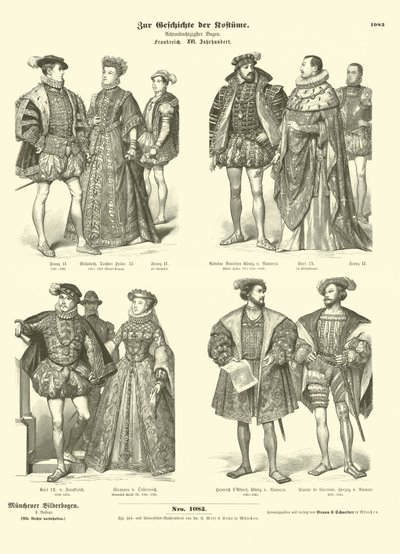 Kostüme des französischen Königshauses und Adels, 16. Jahrhundert von German School