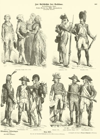 Kostüme und Militäruniformen der Republik Frankreich, 1790er Jahre von German School
