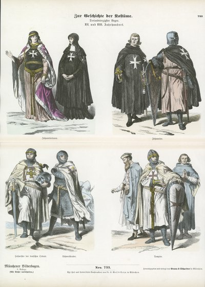 Kostüme der Mitglieder der Kreuzzugsorden, 12. und 13. Jahrhundert von German School