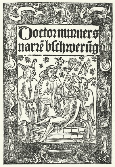 Titelblatt von Thomas Murners Werk Die Narrenbeschwörung (Stich) von German School