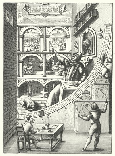 Dänischer Astronom Tycho Brahes Wandquadrant in seinem Observatorium in Uraniborg, Hven, Dänemark von German School