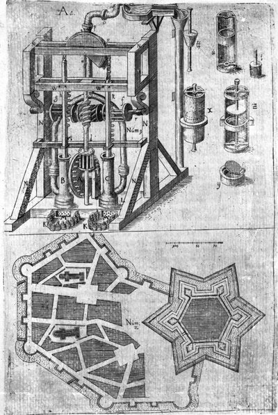 Entwurf für Befestigung aus Harmonia in Fortalitiis Construendis, Defendensis & Oppugnandis von Wendelin Schildknecht, S. 120, veröffentlicht 1652 von German School