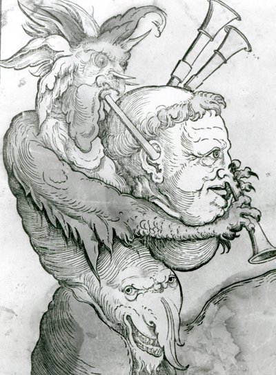 Teufel spielt Menschenkopf als Dudelsack, 1144 von German School