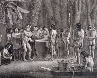 Trinkfest der Coroados-Stammes, ca. 1835-50 von German School