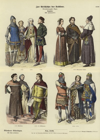 Englische Kostüme, 14. Jahrhundert von German School