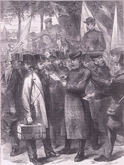 Englische Bewohner verlassen Paris, Cassells Geschichte des Krieges zwischen Frankreich und Deutschland, veröffentlicht von Cassell and Company Limited, ca. 1890 (Lithografie) von German School