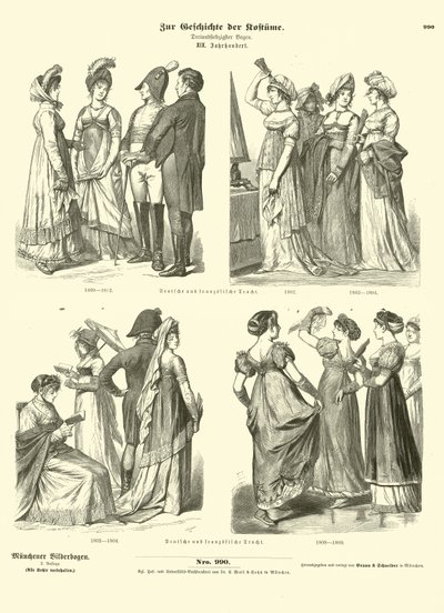 Französische und deutsche Kostüme, frühes 19. Jahrhundert von German School