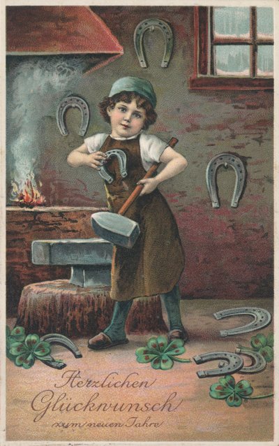 Deutsche Neujahrskarte (Farblithografie) von German School