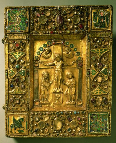 Evangelienbuchdeckel, ottonisch, Deutschland, 11. Jahrhundert (Gold, Email und Halbedelsteine) von German School
