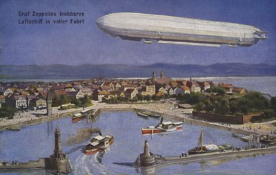 Luftschiff von Graf Ferdinand von Zeppelin im Flug von German School
