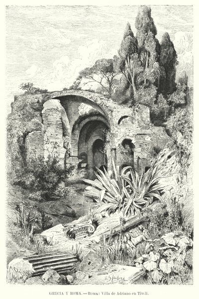 Hadrians Villa, Tivoli, Italien (Lithografie) von German School