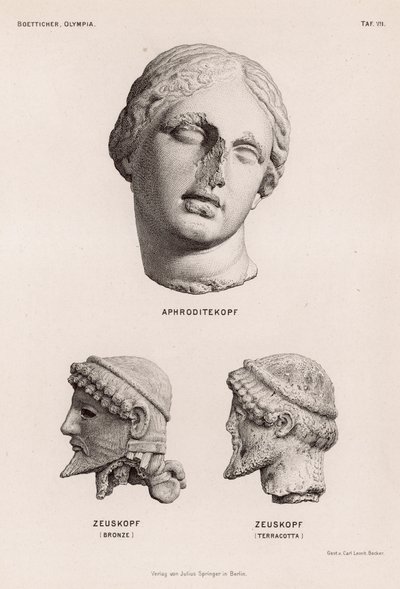 Köpfe von Aphrodite und Zeus aus Olympia, Griechenland von German School