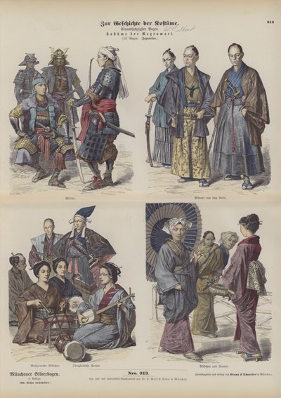 Japanische Kostüme (farbige Gravur) von German School
