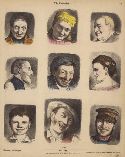 Lachende Gesichter (kolorierte Gravur) von German School