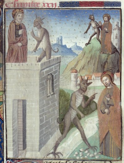 Die drei Versuchungsszenen, aus Vita Christi, von Ludolf von Sachsen, ca. 1300-1378 von German School