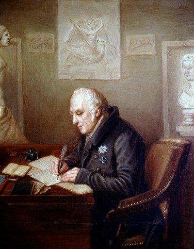 Porträt von Alexander von Humboldt in seinem Büro von German School