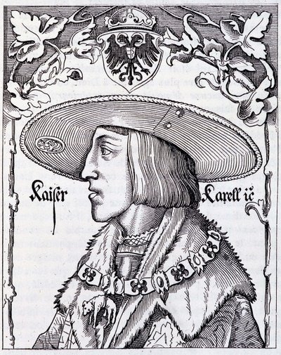 Porträt von Karl V. jung - Gravur nach einem deutschen Druck des 16. Jahrhunderts von German School