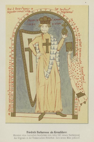 Porträt von Friedrich Barbarossa, Heiliger Römischer Kaiser, als Kreuzritter, 1188 von German School