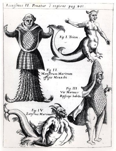 Seemonster, Illustration aus Physica Curiosa von Gaspar Schott S.J. (1608-66), veröffentlicht Würzburg 1662 von German School