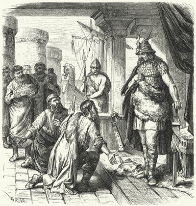Slawische Gesandte vor Rurik, Fürst der Kiewer Rus, 9. Jahrhundert (Gravur) von German School