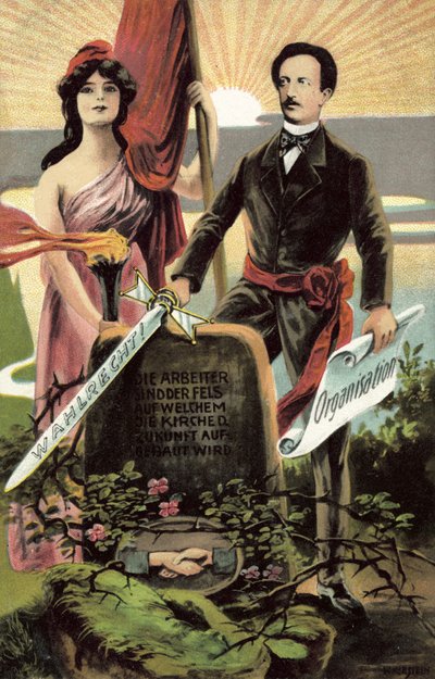 Sozialistische Propaganda-Postkarte von German School