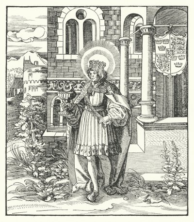 St. Eduard der Märtyrer, König von England (Gravur) von German School