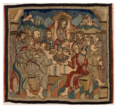 Wandteppichpanel mit Szenen aus der Passion von einem Antependium, aus dem Oberrheingebiet von German School