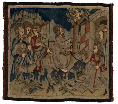 Wandteppichpanel mit Szenen aus der Passion von einem Antependium, aus dem Oberrheingebiet von German School