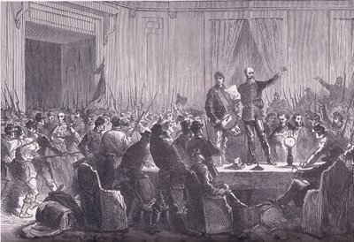 Das 106. Bataillon der Nationalgarde liefert Trochu im Hotel De Ville ab, Cassells Geschichte des Krieges zwischen Frankreich und Deutschland, veröffentlicht von Cassell and Company Limited, ca. 1890 von German School