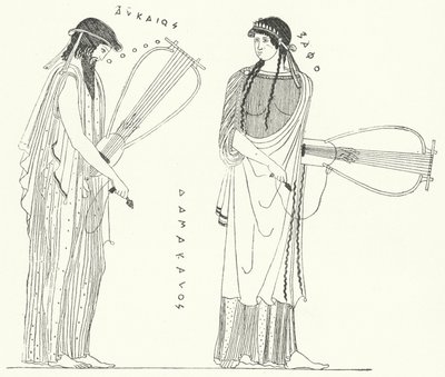 Der antike griechische Dichter Alkaios und seine Geliebte Sappho (Stich) von German School