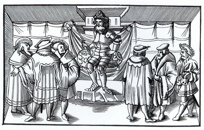 Der Hof eines Barons, nach einem Holzschnitt in Cosmographie Universelle von Munster, veröffentlicht 1552 von German School