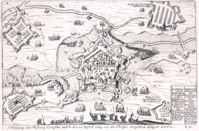 Die Festung Canischa, vergeblich von den Christen 1664 belagert, Illustration aus einem Buch über die osmanischen Feldzüge in Europa, gestochen von Paul Furst von German School